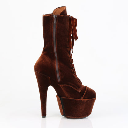 7" Heel, 2 3/4" PF Velvet Lace-Up Front Ankle Boot (Pleaser ADO1045VEL/B/M)