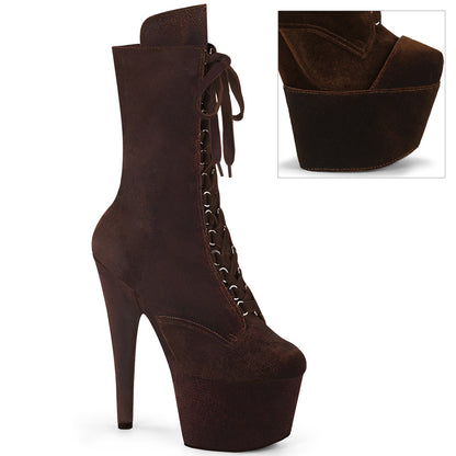 7" Heel, 2 3/4" PF Velvet Lace-Up Front Ankle Boot (Pleaser ADO1045VEL/B/M)