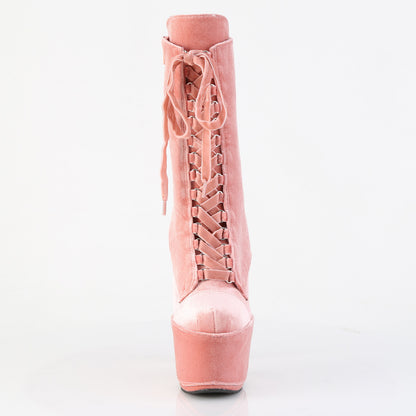 7" Heel, 2 3/4" PF Velvet Lace-Up Front Ankle Boot (Pleaser ADO1045VEL/B/M)