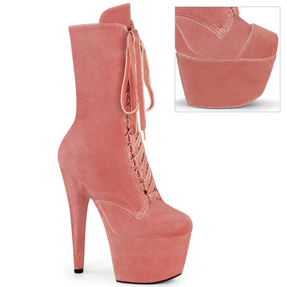 7" Heel, 2 3/4" PF Velvet Lace-Up Front Ankle Boot (Pleaser ADO1045VEL/B/M)