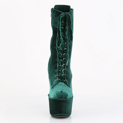 7" Heel, 2 3/4" PF Velvet Lace-Up Front Ankle Boot (Pleaser ADO1045VEL/B/M)