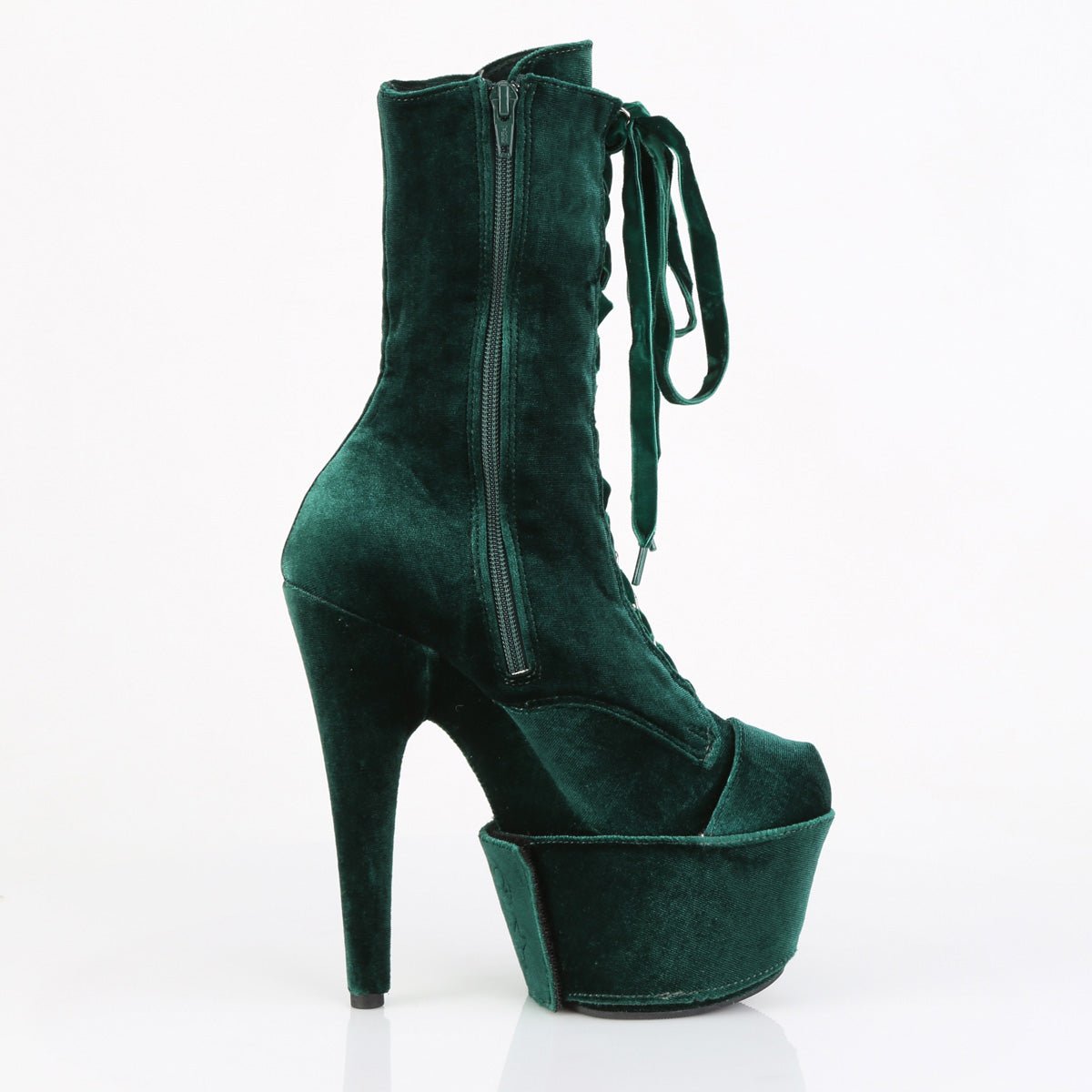 7" Heel, 2 3/4" PF Velvet Lace-Up Front Ankle Boot (Pleaser ADO1045VEL/B/M)