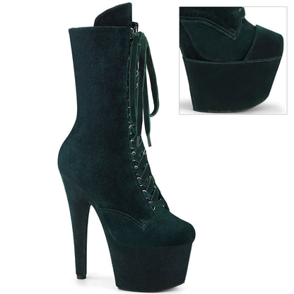 7" Heel, 2 3/4" PF Velvet Lace-Up Front Ankle Boot (Pleaser ADO1045VEL/B/M)