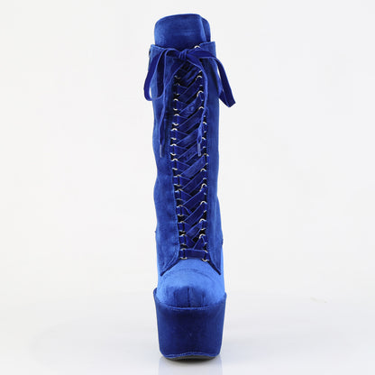 7" Heel, 2 3/4" PF Velvet Lace-Up Front Ankle Boot (Pleaser ADO1045VEL/B/M)