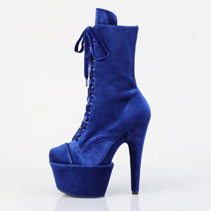 7" Heel, 2 3/4" PF Velvet Lace-Up Front Ankle Boot (Pleaser ADO1045VEL/B/M)