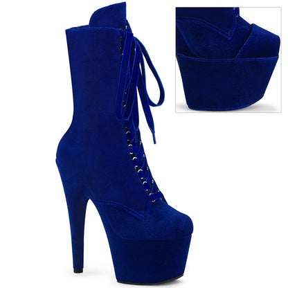 7" Heel, 2 3/4" PF Velvet Lace-Up Front Ankle Boot (Pleaser ADO1045VEL/B/M)