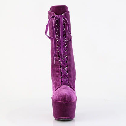 7" Heel, 2 3/4" PF Velvet Lace-Up Front Ankle Boot (Pleaser ADO1045VEL/B/M)