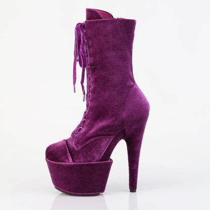 7" Heel, 2 3/4" PF Velvet Lace-Up Front Ankle Boot (Pleaser ADO1045VEL/B/M)