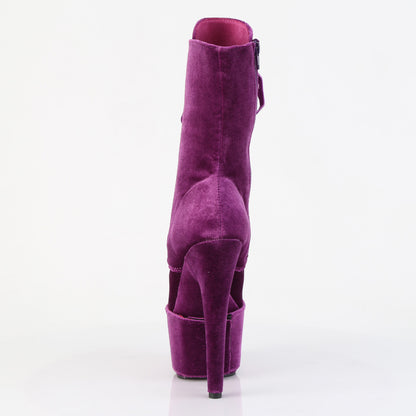 7" Heel, 2 3/4" PF Velvet Lace-Up Front Ankle Boot (Pleaser ADO1045VEL/B/M)