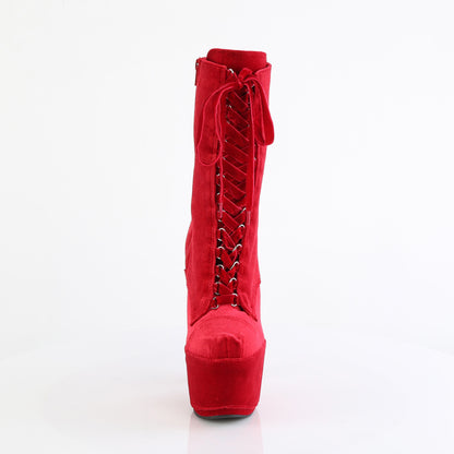 7" Heel, 2 3/4" PF Velvet Lace-Up Front Ankle Boot (Pleaser ADO1045VEL/B/M)