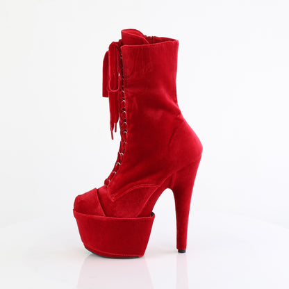 7" Heel, 2 3/4" PF Velvet Lace-Up Front Ankle Boot (Pleaser ADO1045VEL/B/M)
