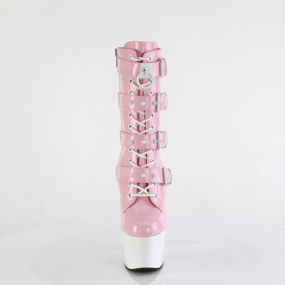 *7" Heel, 2 3/4" PF Two Tone Lace-Up Ankle Boot, Side Zip (Pleaser ADO1046TT/BPHG/W)