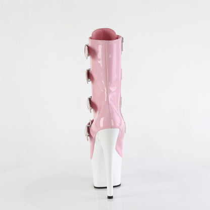 *7" Heel, 2 3/4" PF Two Tone Lace-Up Ankle Boot, Side Zip (Pleaser ADO1046TT/BPHG/W)