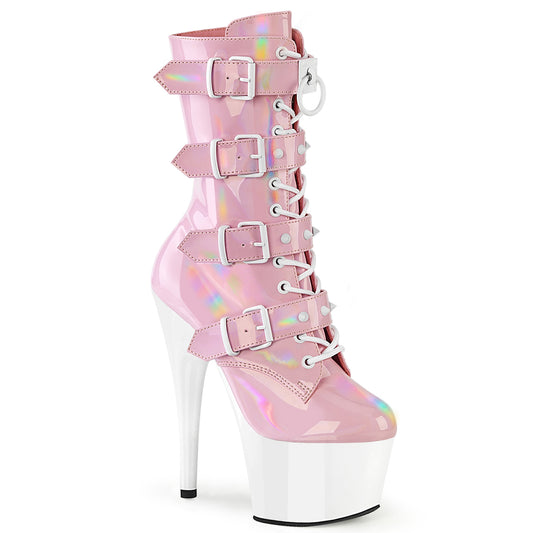 *7" Heel, 2 3/4" PF Two Tone Lace-Up Ankle Boot, Side Zip (Pleaser ADO1046TT/BPHG/W)