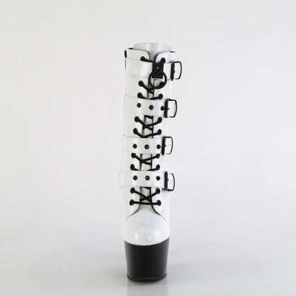 *7" Heel, 2 3/4" PF Two Tone Lace-Up Ankle Boot, Side Zip (Pleaser ADO1046TT/BPHG/W)