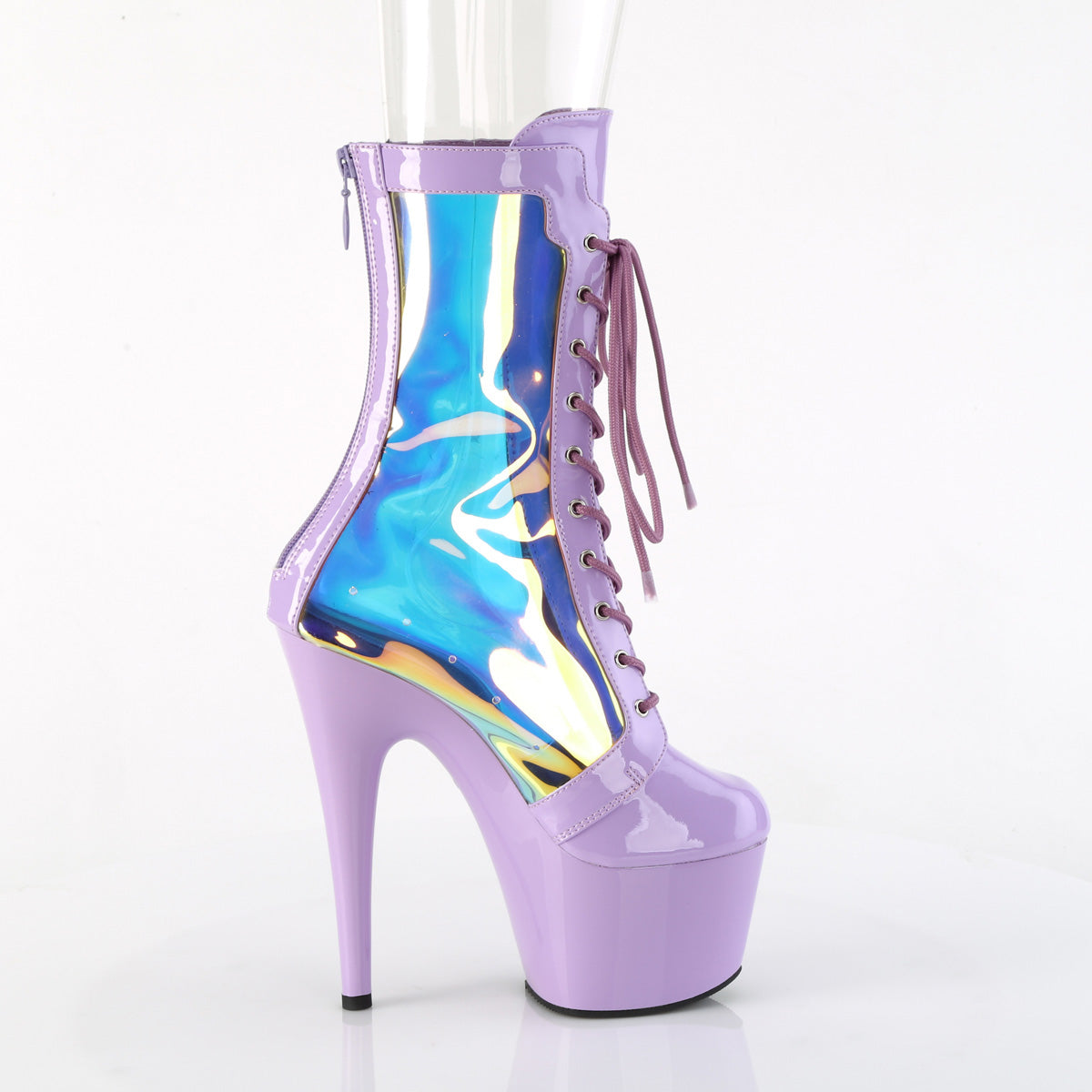 *7" Heel, 2 3/4" PF Lace-Up Front Anke Boot, Back Zip (Pleaser ADO1047/BPPT-HG/BP)