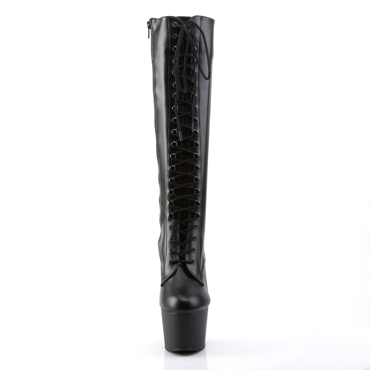 7" Heel, 2 3/4" PF Lace-Up Stretch PF Knee Boot, Side Zip (Pleaser ADO2023/B/M)