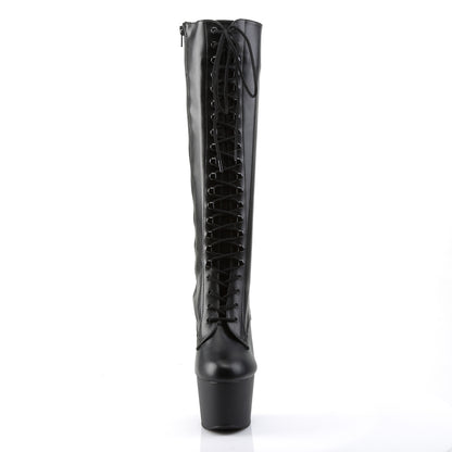 7" Heel, 2 3/4" PF Lace-Up Stretch PF Knee Boot, Side Zip (Pleaser ADO2023/B/M)