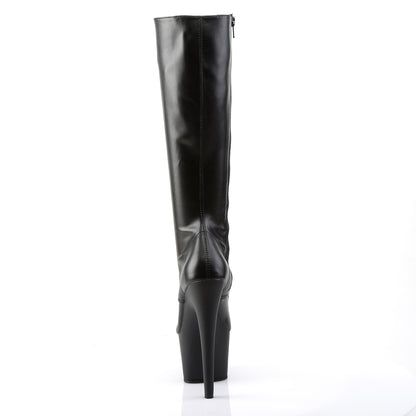 7" Heel, 2 3/4" PF Lace-Up Stretch PF Knee Boot, Side Zip (Pleaser ADO2023/B/M)