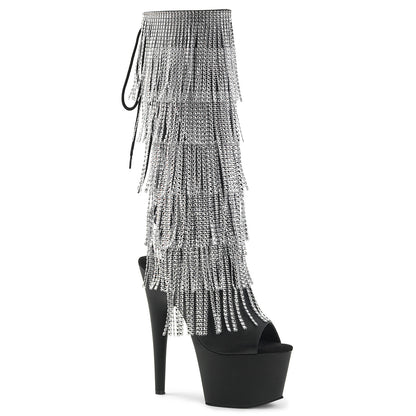 7" Heel, 2 3/4" PF Lace-Up Stretch PF Knee Boot, Side Zip (Pleaser ADO2024RSF/BPU/M)