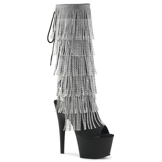 7" Heel, 2 3/4" PF Lace-Up Stretch PF Knee Boot, Side Zip (Pleaser ADO2024RSF/BPU/M)