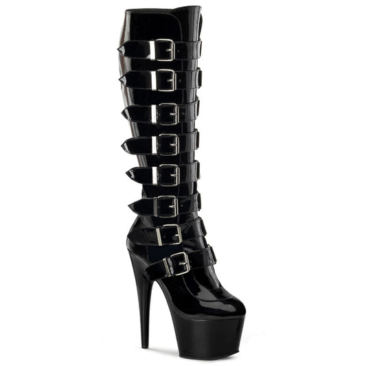 7" Heel, 2 3/4" PF Knee Boot with Buckles, Side Zip (Pleaser ADO2043/B/M)