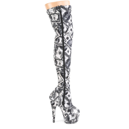 *7" Heel, 2 3/4" PF Stretch Thigh Boot, Side Zip (Pleaser ADO3000DP/W-BFA/M)