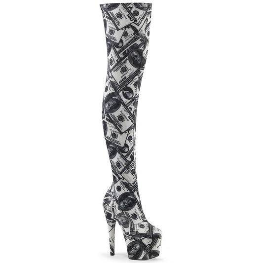 *7" Heel, 2 3/4" PF Stretch Thigh Boot, Side Zip (Pleaser ADO3000DP/W-BFA/M)
