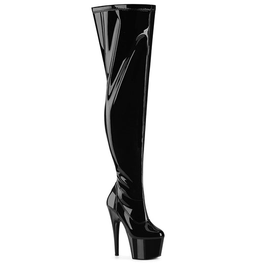 7" Heel, 2 3/4" PF Wide Calf Stretch Thigh Boot, Side Zip (Pleaser ADO3000WCF/B/M)
