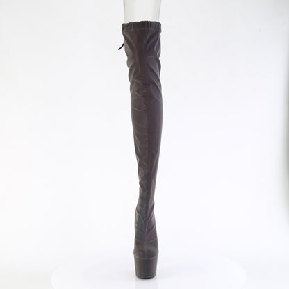 7" Heel, 2 3/4" PF Stretch Pull-On Thigh High Boot (Pleaser ADO3008REFL/GRN-PP)