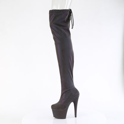 7" Heel, 2 3/4" PF Stretch Pull-On Thigh High Boot (Pleaser ADO3008REFL/GRN-PP)