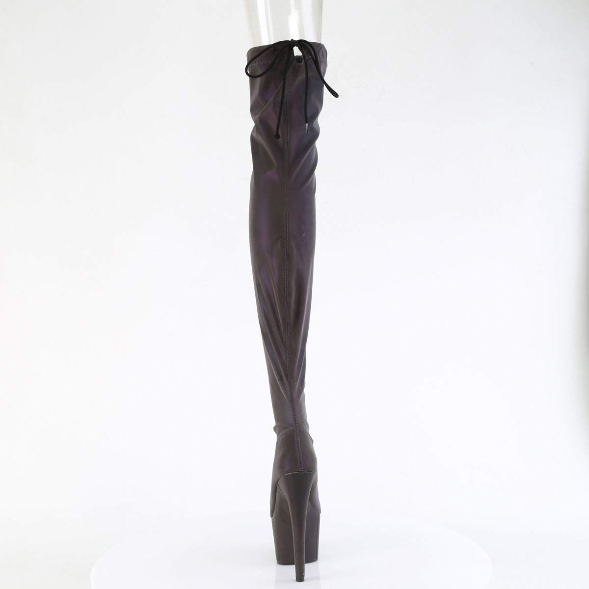 7" Heel, 2 3/4" PF Stretch Pull-On Thigh High Boot (Pleaser ADO3008REFL/GRN-PP)