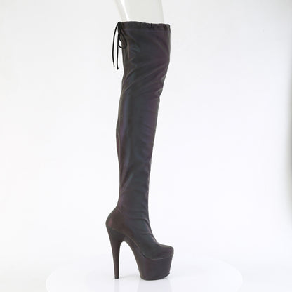 7" Heel, 2 3/4" PF Stretch Pull-On Thigh High Boot (Pleaser ADO3008REFL/GRN-PP)