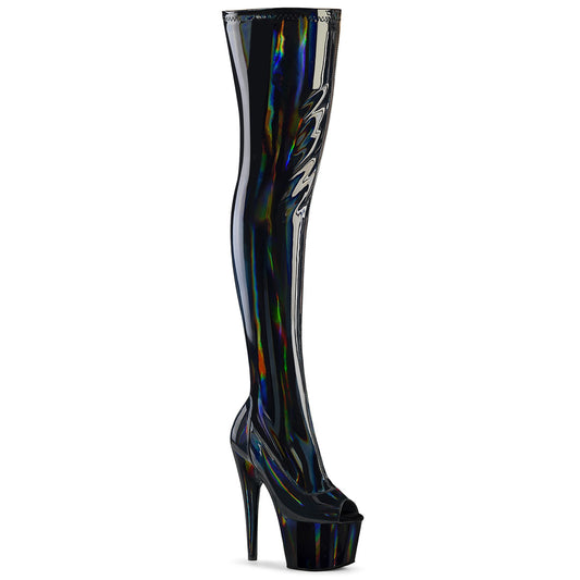 7" Heel, 2 3/4" PF Peep Toe Thigh High Boot, Side Zip (Pleaser ADO3011HWR/BHG/M)