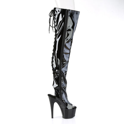 7" Heel, 2 3/4" PF Open Heel/Toe Thigh High Boot, Side Zip (Pleaser ADO3017/B/M)