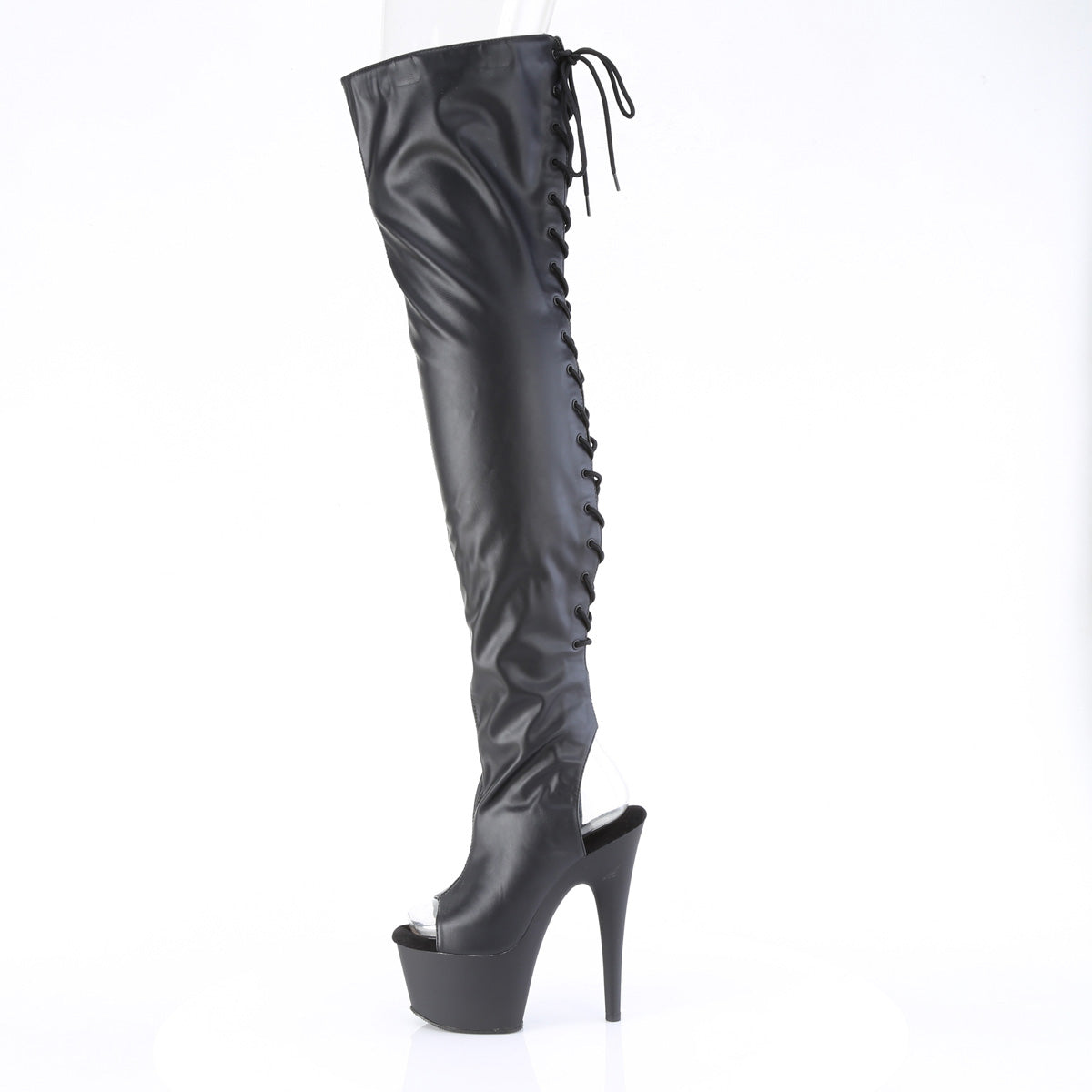 7" Heel, 2 3/4" PF Open Heel/Toe Thigh High Boot, Side Zip (Pleaser ADO3017/B/M)