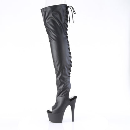 7" Heel, 2 3/4" PF Open Heel/Toe Thigh High Boot, Side Zip (Pleaser ADO3017/B/M)