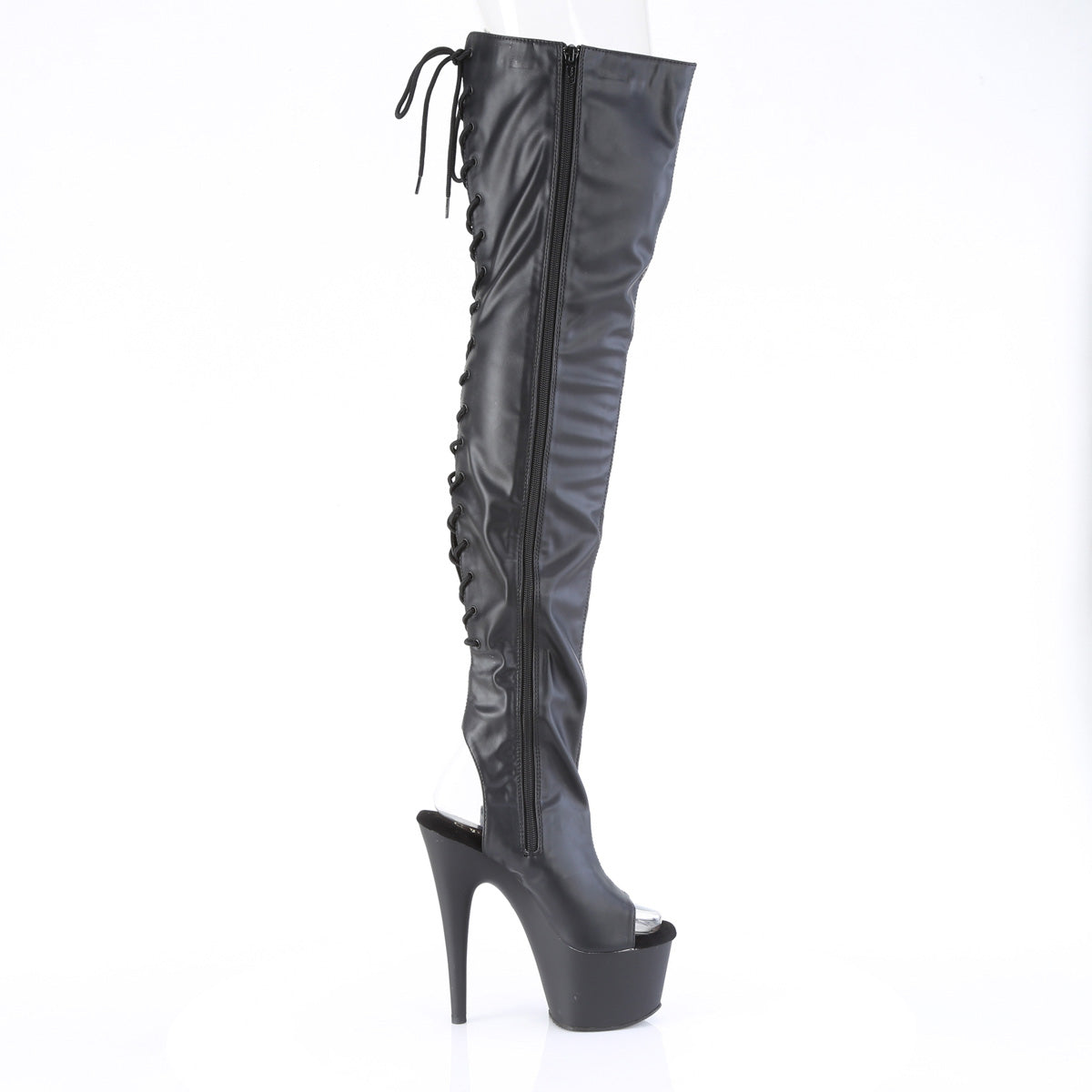 7" Heel, 2 3/4" PF Open Heel/Toe Thigh High Boot, Side Zip (Pleaser ADO3017/B/M)