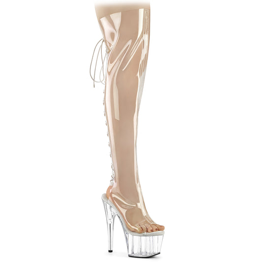 *7" Heel, 2 3/4" PF Open Toe/Over-The-Knee Boot, Side Zip (Pleaser ADO3019C/CTPU/M)