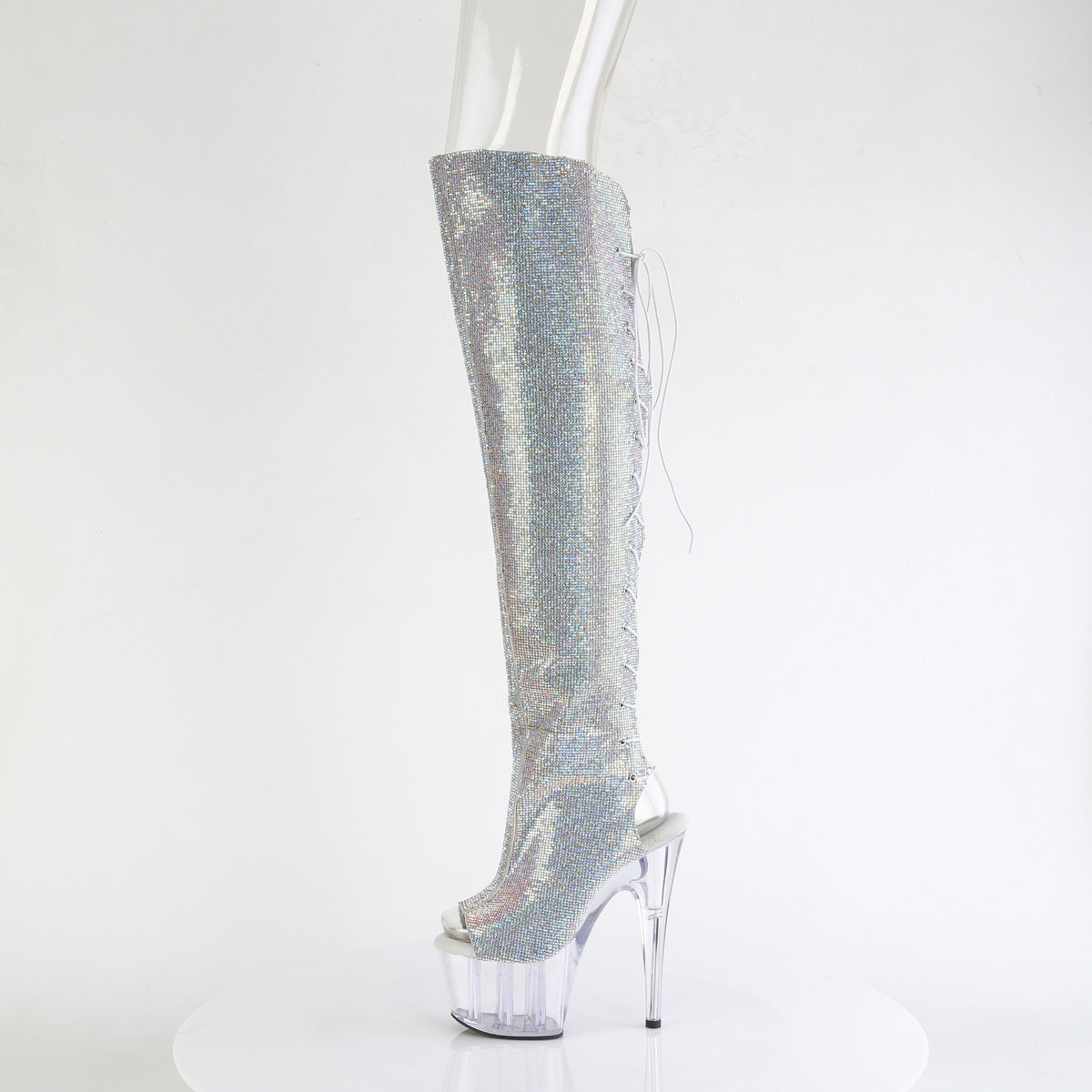 7" Heel, 2 3/4" PF Open Toe/Heel OTK Boot w/RS, Side Zip (Pleaser ADO3019C-RS/SRS-FS/C)