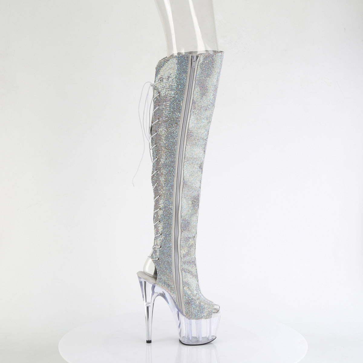 7" Heel, 2 3/4" PF Open Toe/Heel OTK Boot w/RS, Side Zip (Pleaser ADO3019C-RS/SRS-FS/C)