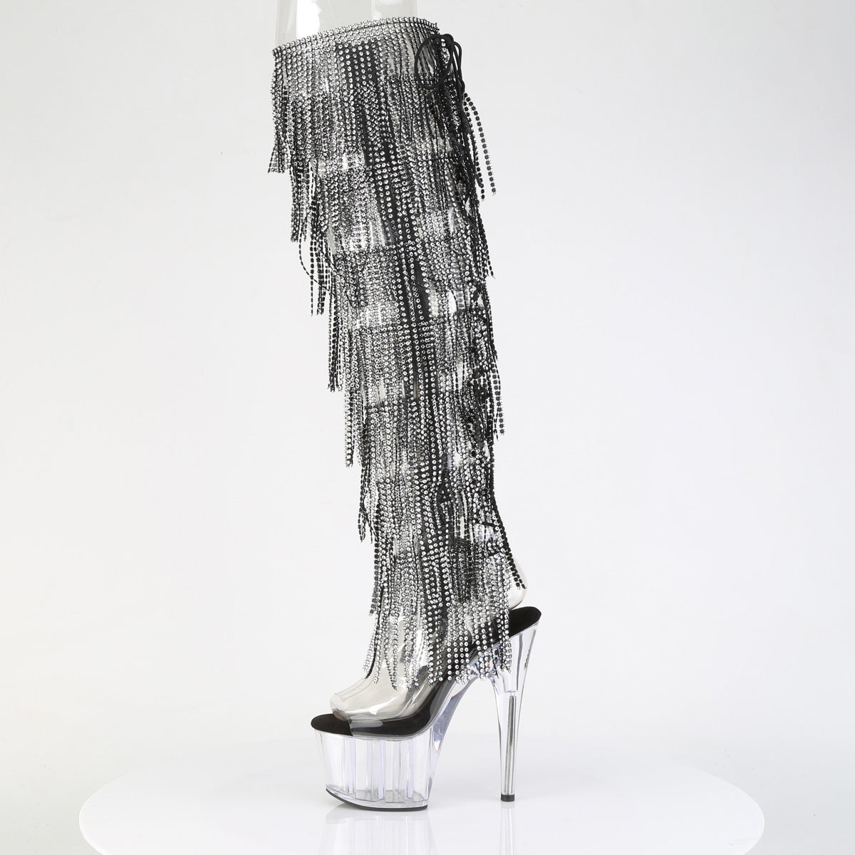 7" Heel, 2 3/4" PF 8-Layer Fringe OTK Boot, Side Zip (Pleaser ADO3019C-RSF/C-B/C)
