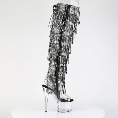 7" Heel, 2 3/4" PF 8-Layer Fringe OTK Boot, Side Zip (Pleaser ADO3019C-RSF/C-B/C)