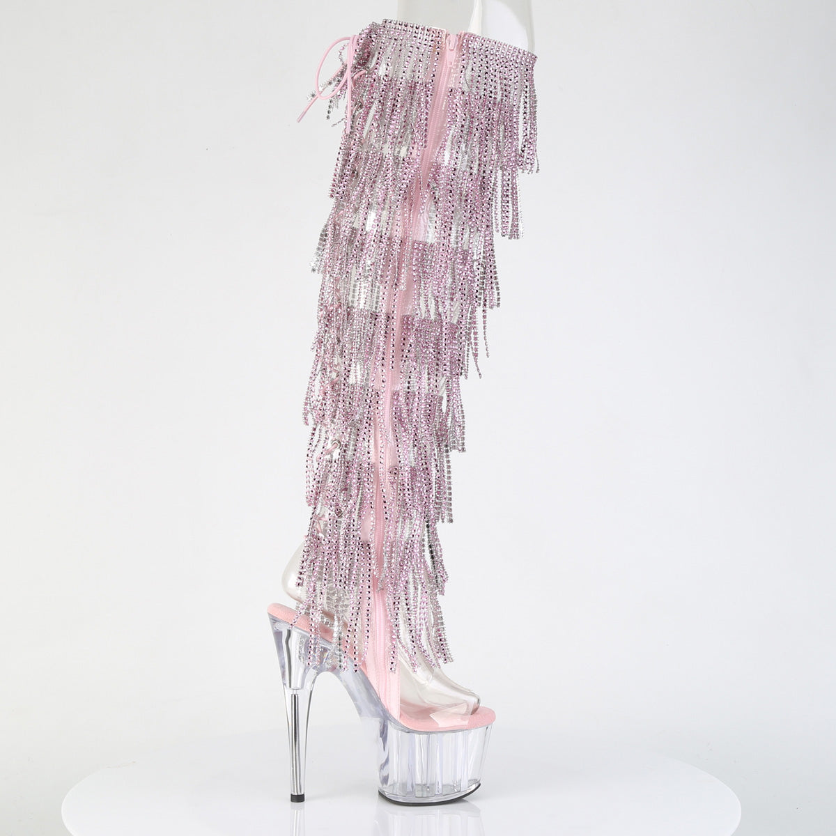 7" Heel, 2 3/4" PF 8-Layer Fringe OTK Boot, Side Zip (Pleaser ADO3019C-RSF/C-B/C)