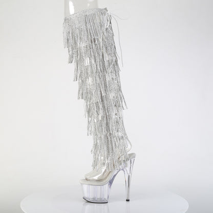 7" Heel, 2 3/4" PF 8-Layer Fringe OTK Boot, Side Zip (Pleaser ADO3019C-RSF/C-B/C)