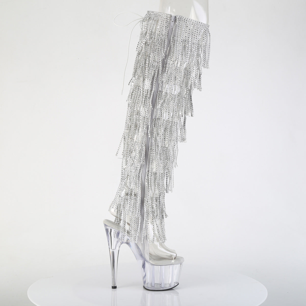 7" Heel, 2 3/4" PF 8-Layer Fringe OTK Boot, Side Zip (Pleaser ADO3019C-RSF/C-B/C)