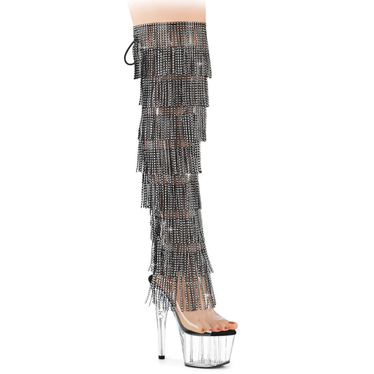 7" Heel, 2 3/4" PF 8-Layer Fringe OTK Boot, Side Zip (Pleaser ADO3019C-RSF/C-B/C)