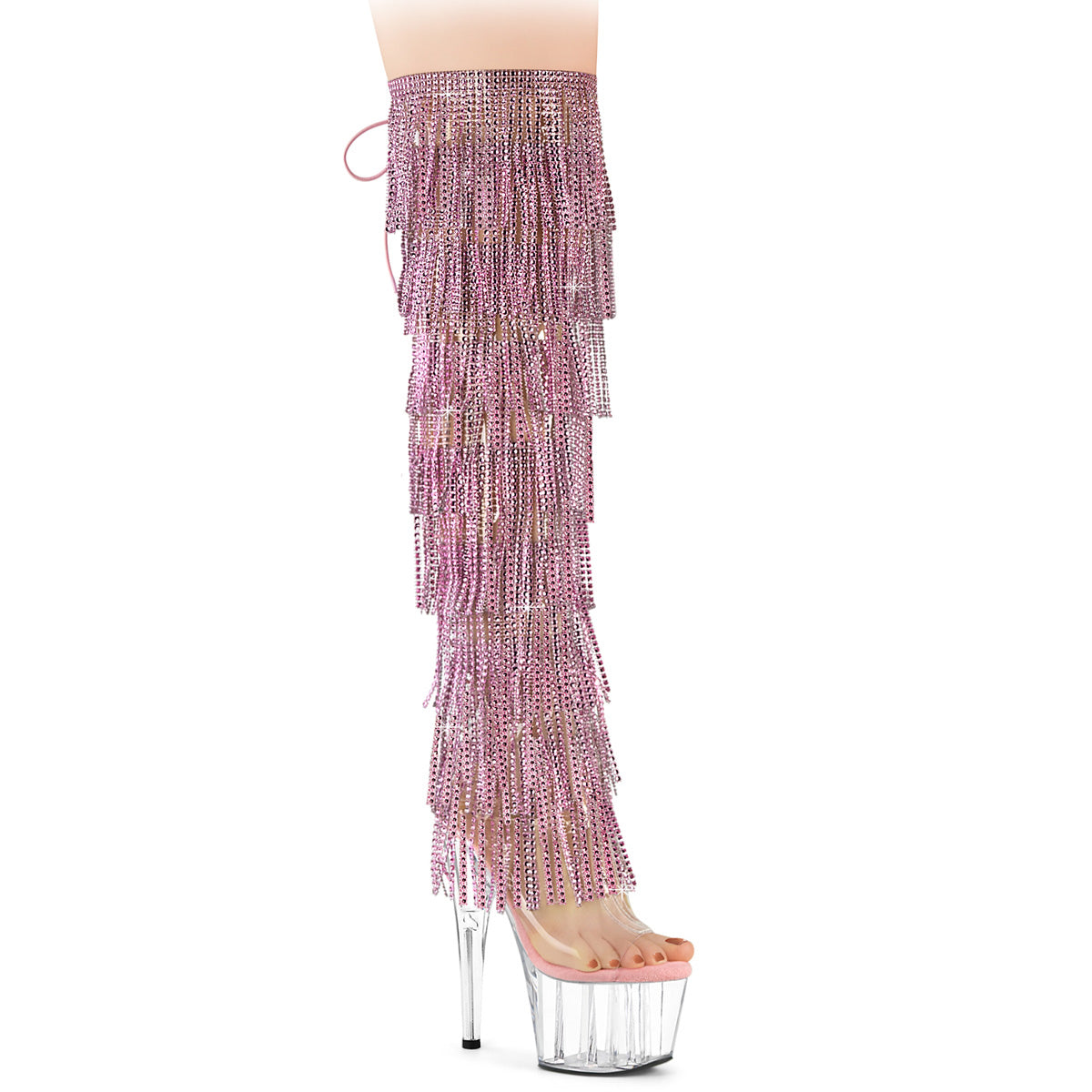 7" Heel, 2 3/4" PF 8-Layer Fringe OTK Boot, Side Zip (Pleaser ADO3019C-RSF/C-B/C)