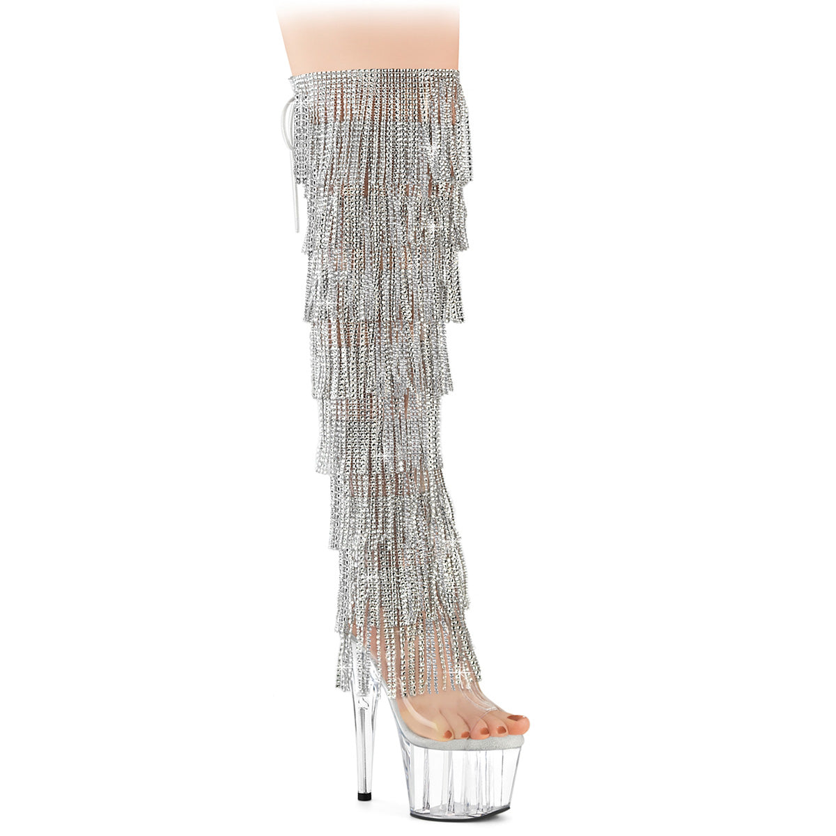 7" Heel, 2 3/4" PF 8-Layer Fringe OTK Boot, Side Zip (Pleaser ADO3019C-RSF/C-B/C)