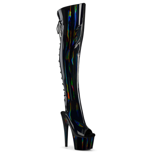 7" Heel, 2 3/4"PF Open Toe/Heel Over-The-Knee Boot, Side Zip (Pleaser ADO3019HWR/BHG/M)